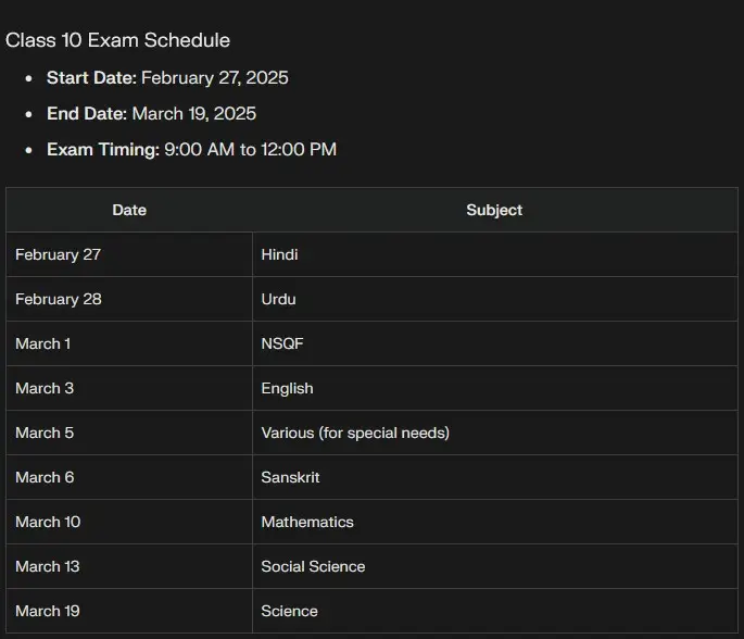 MP Board Exam 2025 Time Table